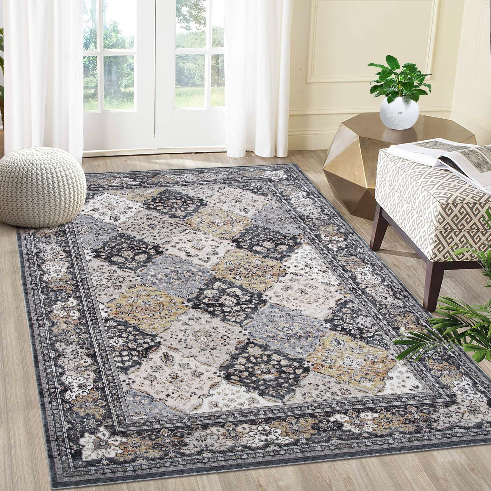 Garvee Tapis Bohème, Lavable en Machine – Antidérapant Et Déperlant, Motif Floral Marocain – Idéal pour Le Salon, La Chambre, La Salle à Manger, Le Bureau Et La Cuisine – Format Couloir 120 x 170 Cm