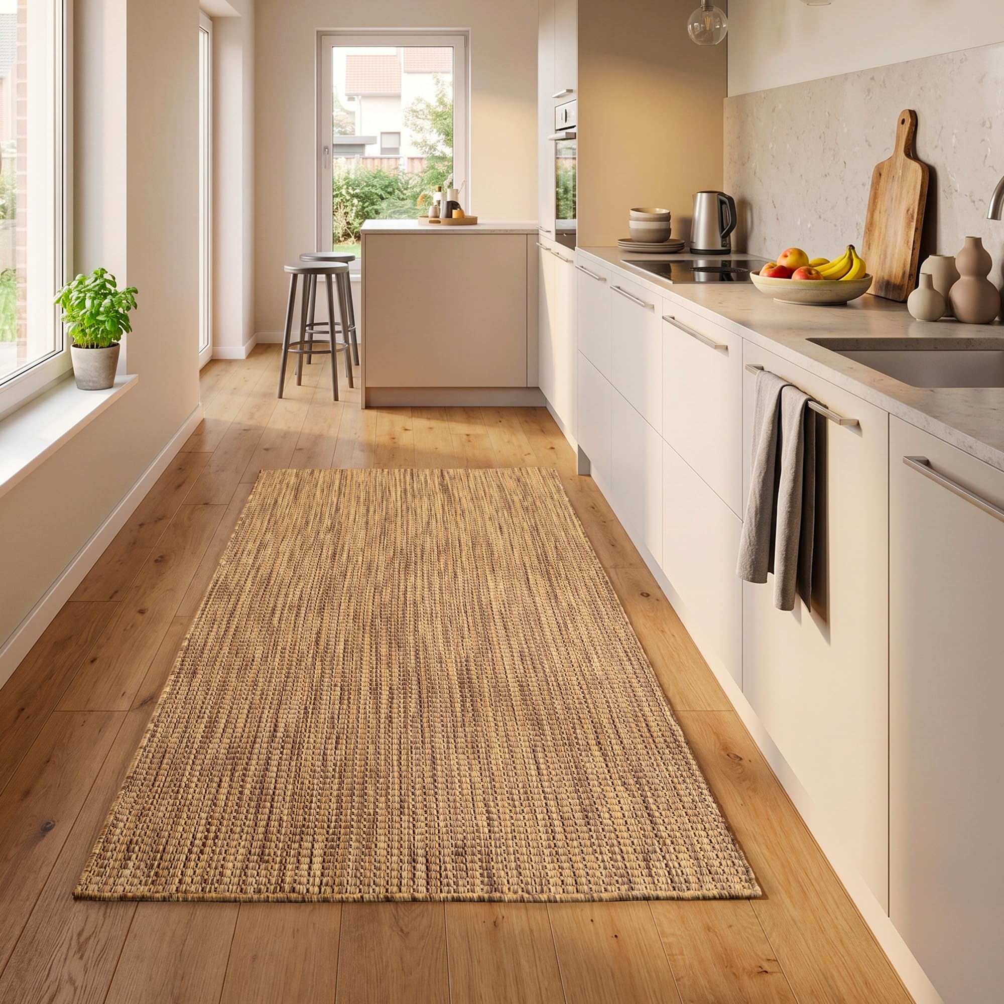 SIMPEX Alfombra Exterior Marrón 60x100 cm Balcón Terraza Jardín Resistente a la Intemperie UV Resistente Pequeña Lisa Tejido Plano Fácil de Limpiar Resistente Moderna