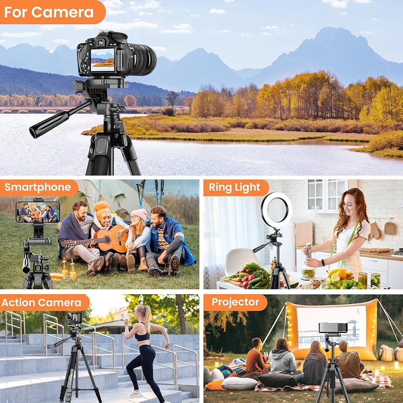 Stativ cameră Nineigh 190 cm Aluminiu - Pentru smartphone, DSLR, cu cap panoramic 360°, telecomandă, pentru fotografii orizontale, călătorii,