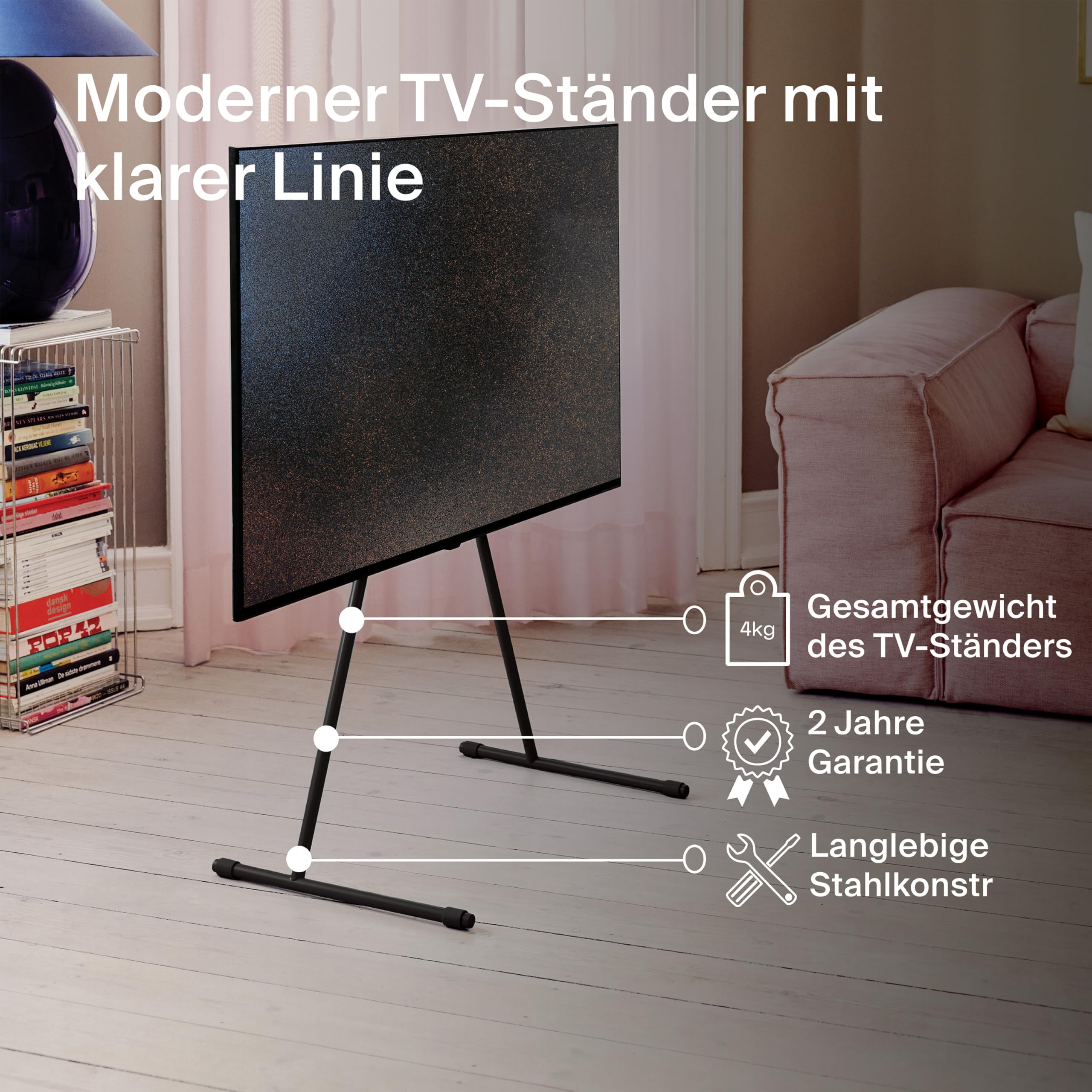 Pedestal Viva TV - Supporto per TV da 40 a 70 pollici, design moderno, robusti piedini per TV in acciaio, elegante base per TV con gambe inclinate e piedini arrotondati (nero)