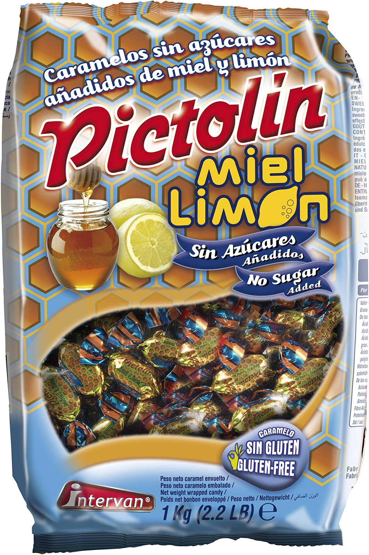 Intervan Pictolin Miel Limon Honey and Lemon No Added Sugar Boiled Candies, 1 kg