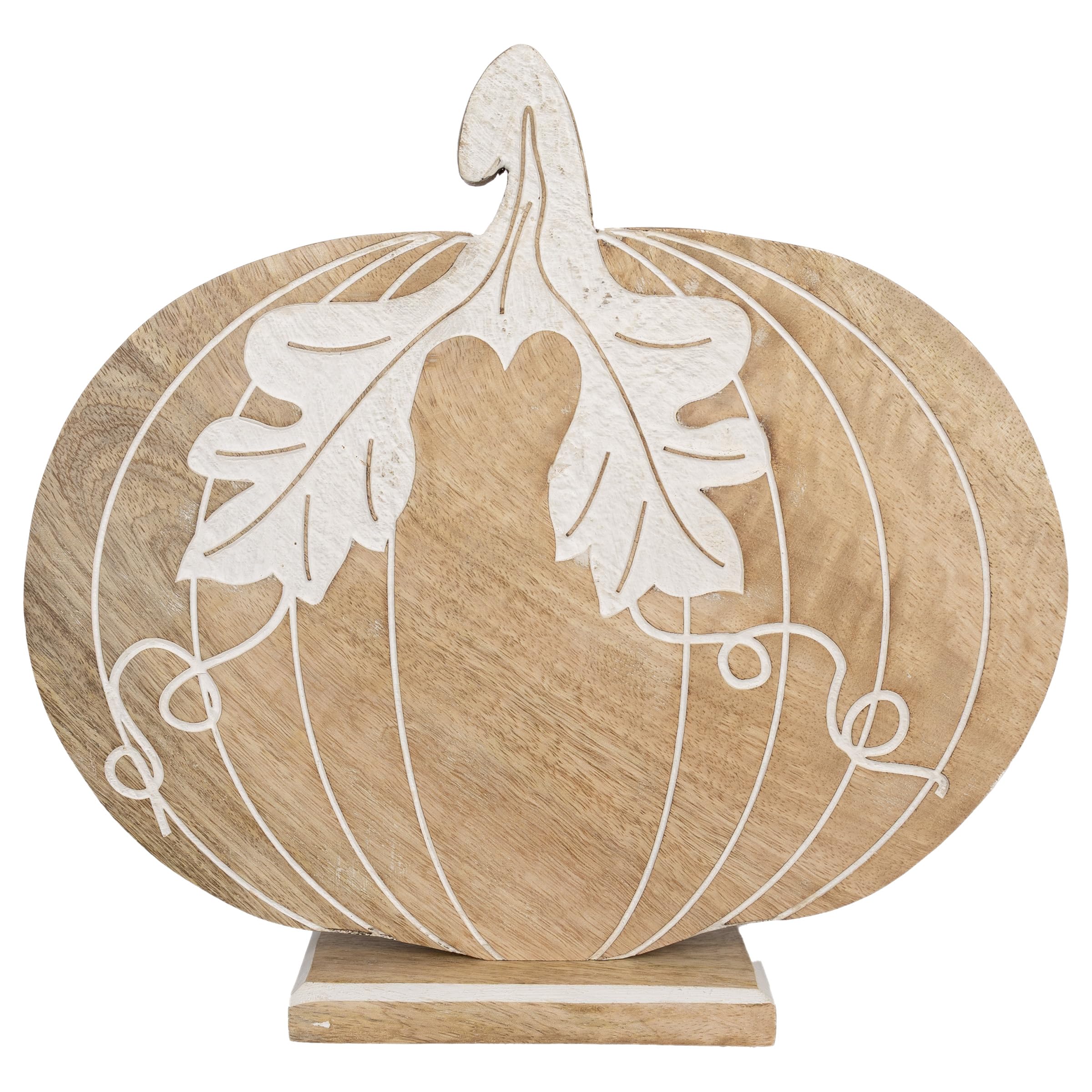 Boston International Fall Pumpkin Statue Tabletop Sculpture Thanksgiving Decorations for Home, 12.25" Large, Mango Wood Pedestal Pumpkin