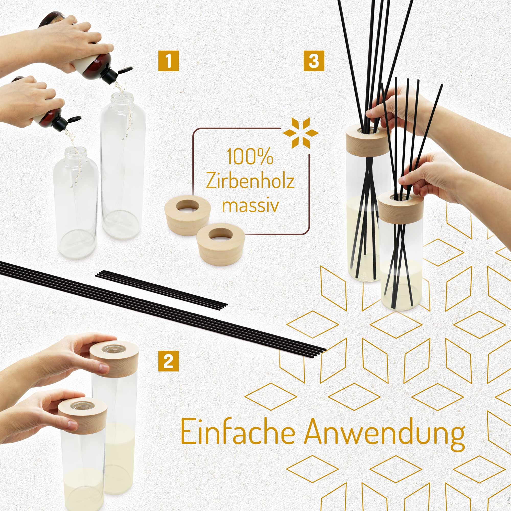 ZirbenDiffuserl Set 1000 ml + Wohlfühlerl 500 ml I Natürliche Raumbeduftung I Raumduft Nachfüllung ätherisch I Diffuser Holz Design I Duftöl 100% naturrein I Ideal für jeden Raum