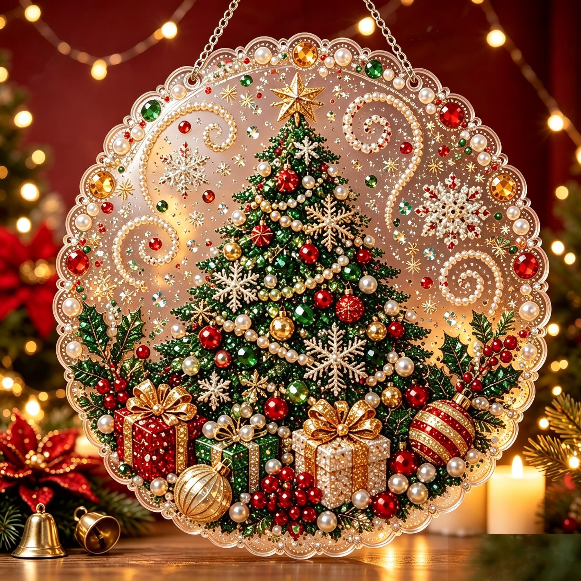 Elegant 3D Pearl Christmas Diamond Art Kit – Home Wall Decor for Adults