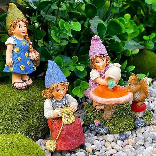 Miniatura 9 de Mood Lab Gnomos de jardín en miniatura – Lady Gnomes Kit de 3 piezas – Juego de figuras y accesorios – Decoración para exteriores o casa