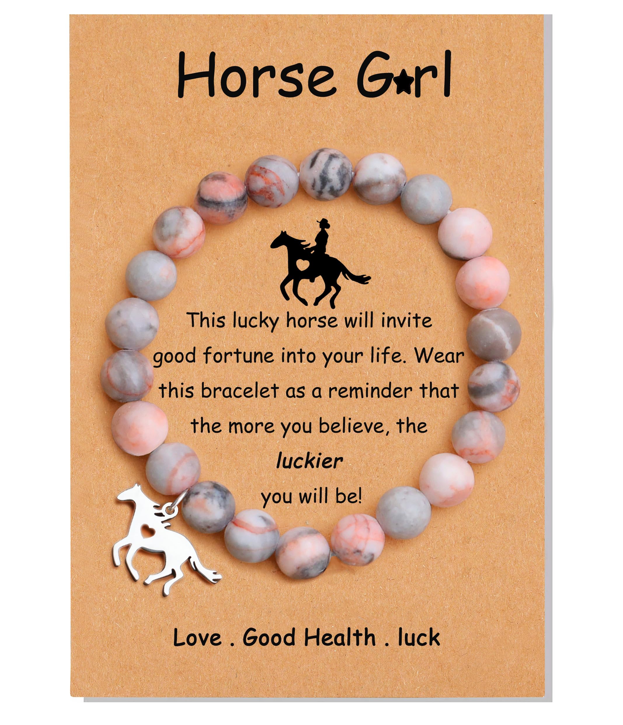 Baydurcan Horse Gifts for Teens, Horse Bracelets Birthday Gifts for Women Teens Nature Stone Bracelet