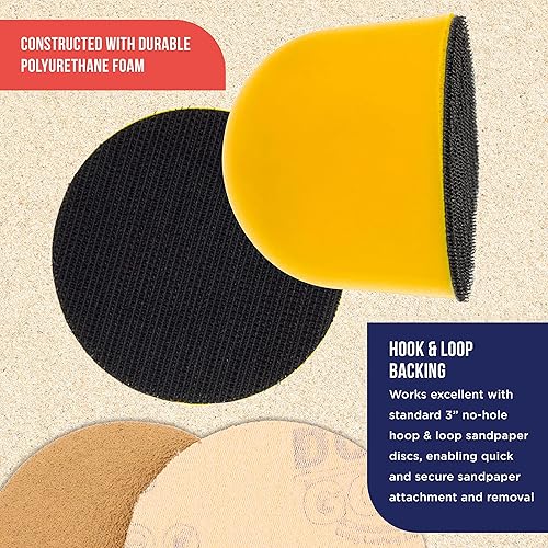 Miniatura 3 de TCP Global Almohadilla de espuma para lijar a mano con agarre de palma de 3 pulgadas para gancho y bucle y discos de lijado DA de 3 pulgadas,