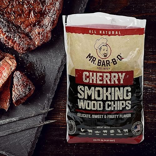 Miniatura 7 de Mr. Bar-B-Q 05017 Chips de madera para ahumar (cereza)  Sabor dulce y afrutado  Hecho de madera 100% dura  Chips de madera de cerezo totalmente