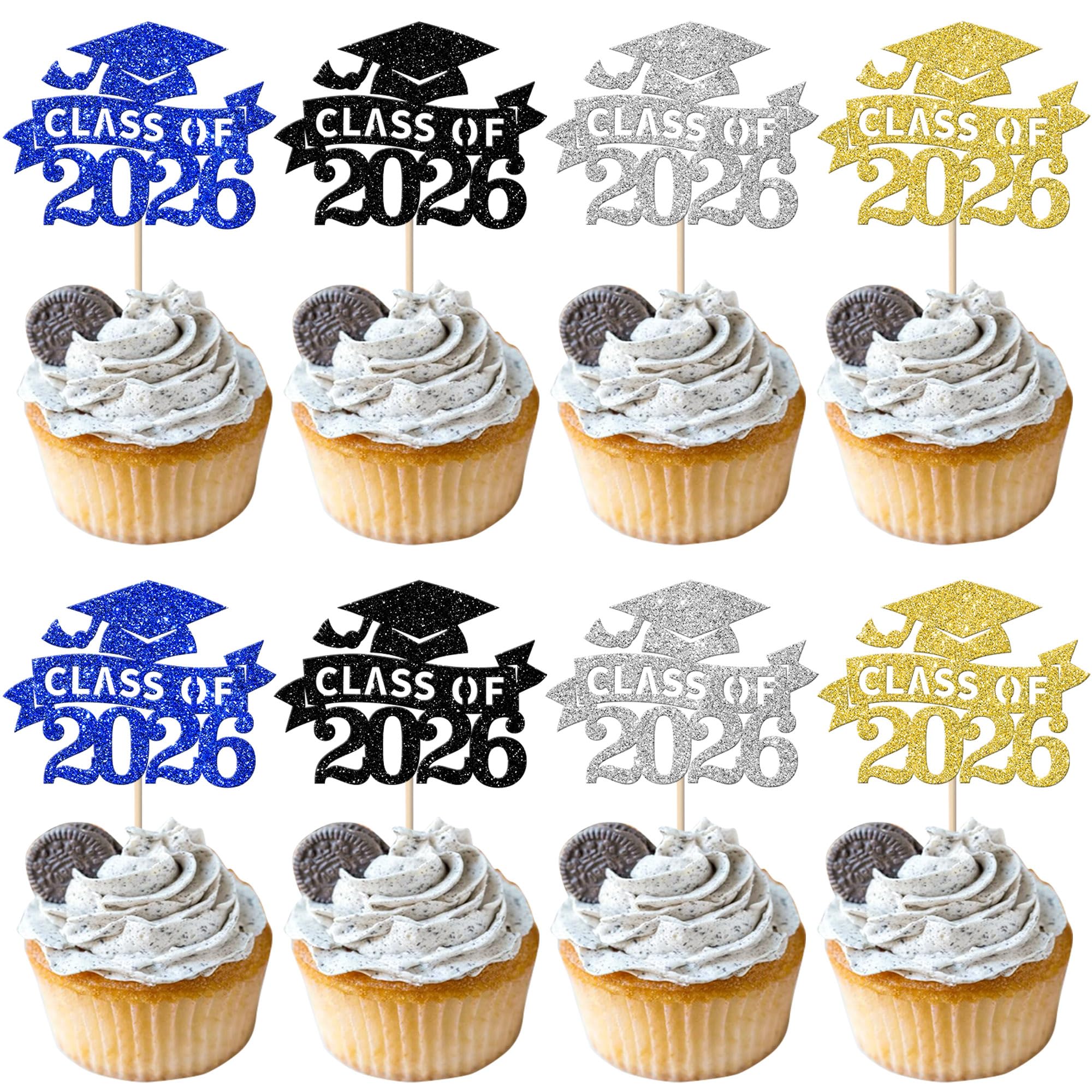 SYKYCTCY 24 Pack 2026 Graduation Cupcake Toppers Glitter Class of 2026 Cupcake Picks Diploma Done Congrats 2026 Cupcake Decorations for 2026 Graduation Theme Party Supplies Multi