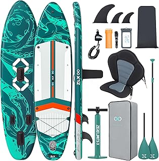 ZLX 350cm Extra Groß Stand Up Paddle Board mit Sitz Große Tragfähigkeit 550LB Inflatable SUP Board für Erwachsene Anfängerfreundlich Stabiles Anti-Rutsch-Deck