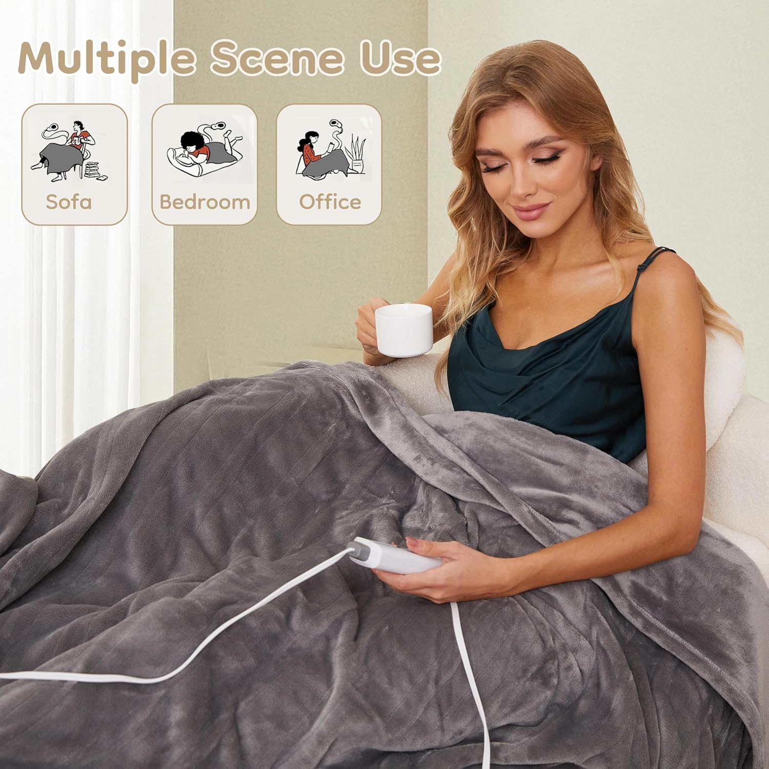 Electric Heated Blanket Throw Size 50"×60", Breathable & Luxurious Flannel, Soft Warm Gift with Over-Heat Protection, 4 Heating Levels & 3 H Auto Shut Off, Machine Washable, Light Grey - Image 6