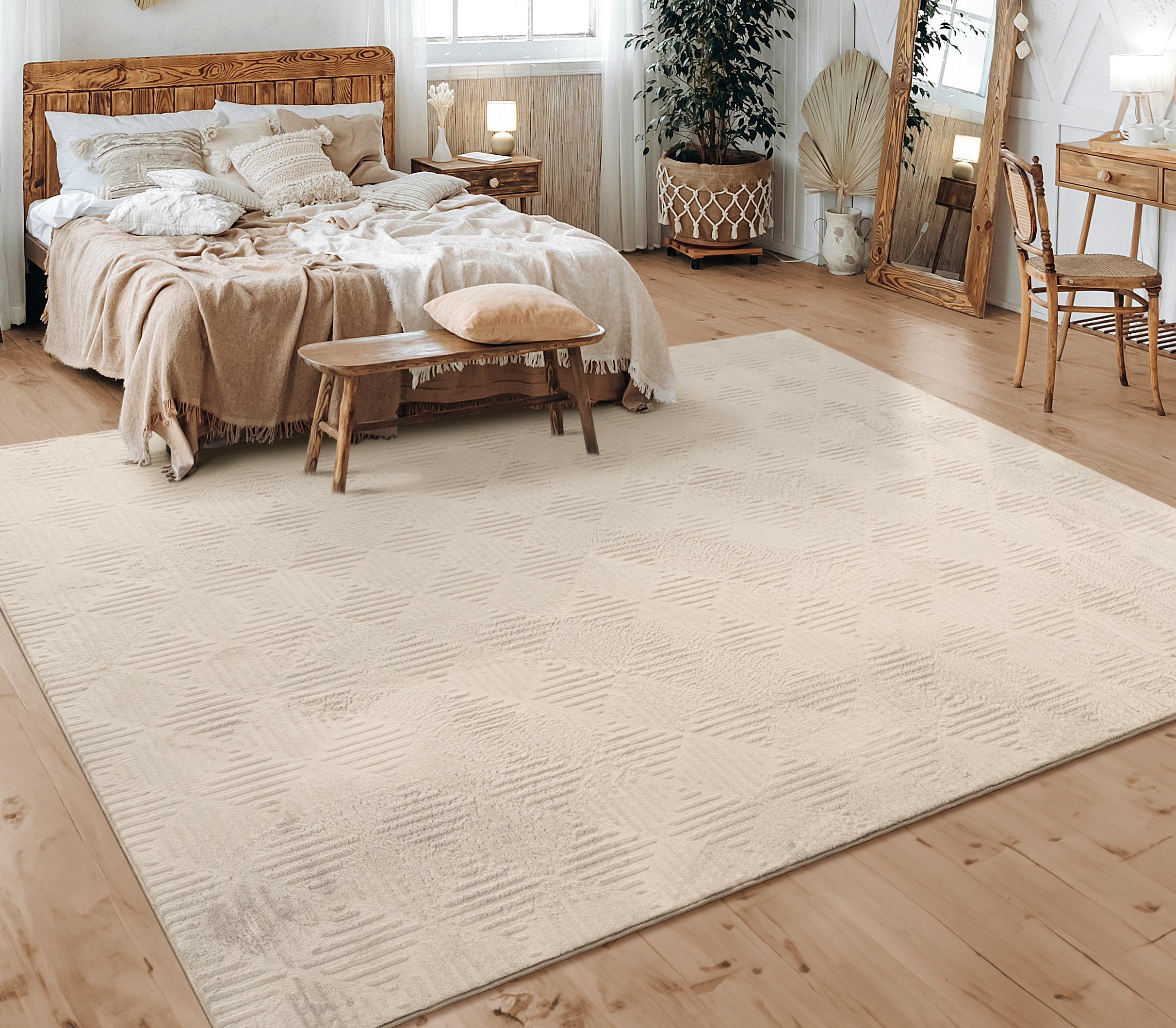 Paco Home Alfombra Salon De Habitacion Pelo Corto Motivo Nordica Motivo Boho Chic Dibujo Geometrico, tamaño:60x100 cm, Color:Beige 3