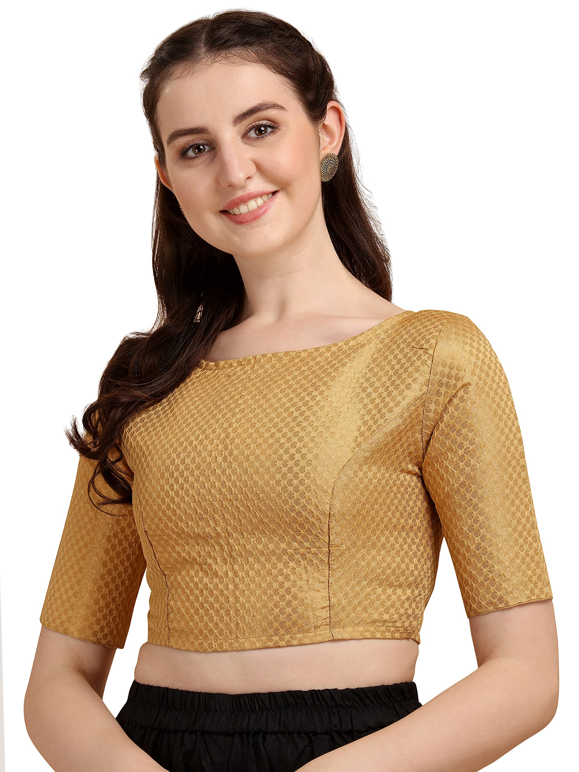 Oomph! Jacquard Beige Readymade Blouse For Women - Rbbl79S