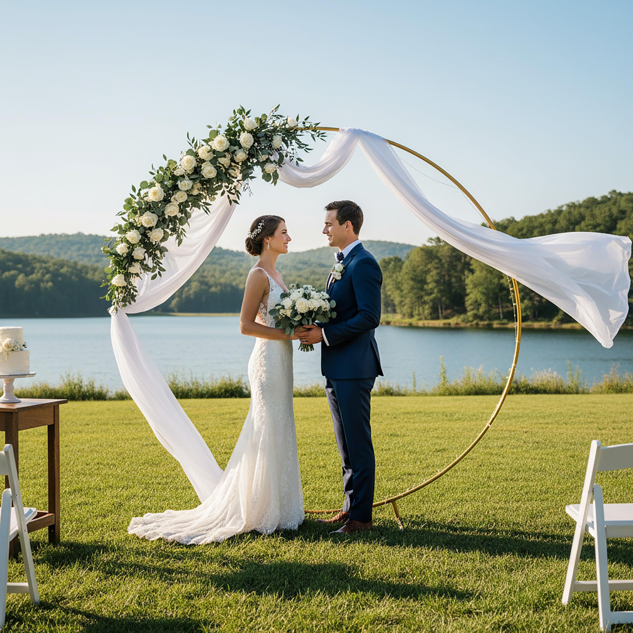 Relaxdays Arche Ronde en métal dorée pour Mariage, Anniversaire, fiançailles, Fleurs, Ø 195 cm, Arc décoratif