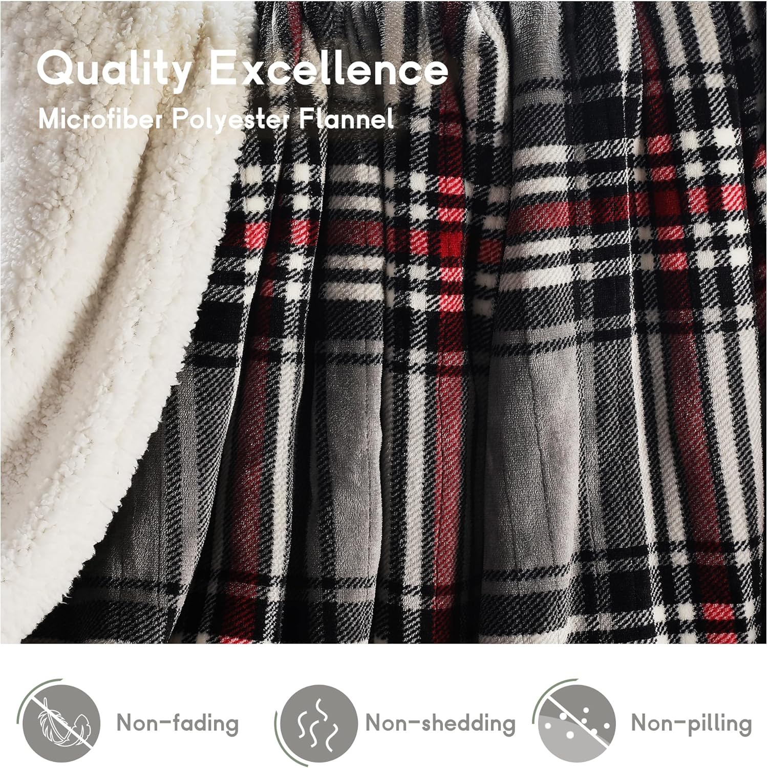 Heated Blanket Electric Blanket Full Size 72''x84'' with 10 Heating Levels, 12 Hour Auto Shut Off, Machine Washable, Flannel & Sherpa Soft Warming Blanket for Couch, Bed, Office - Gray & Red - Image 7