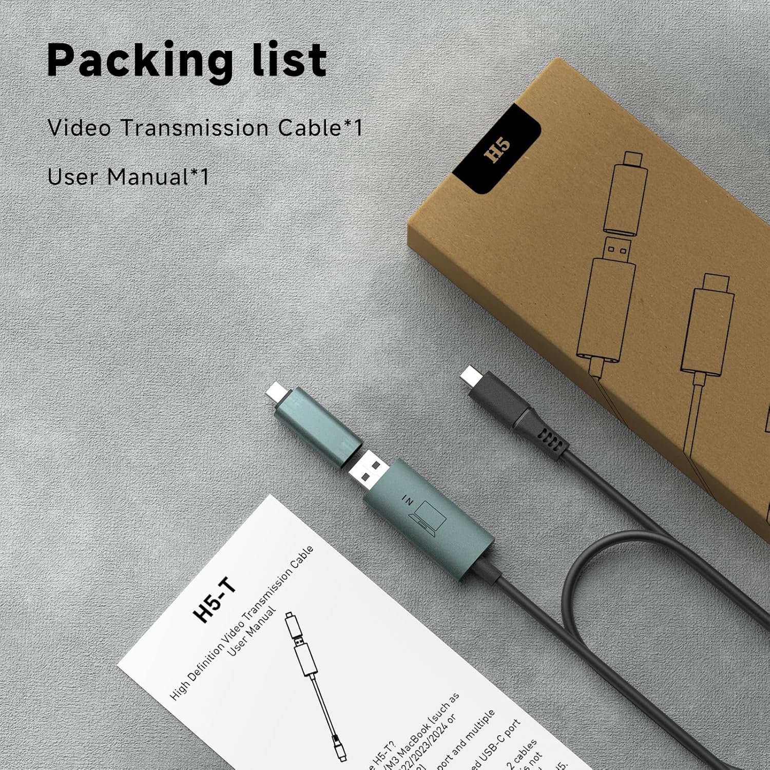 H5-T High Definition Video Transmission Cable - Signal Generate Cable, Transfer USB A or USB C Port into Video Signal Port Converter