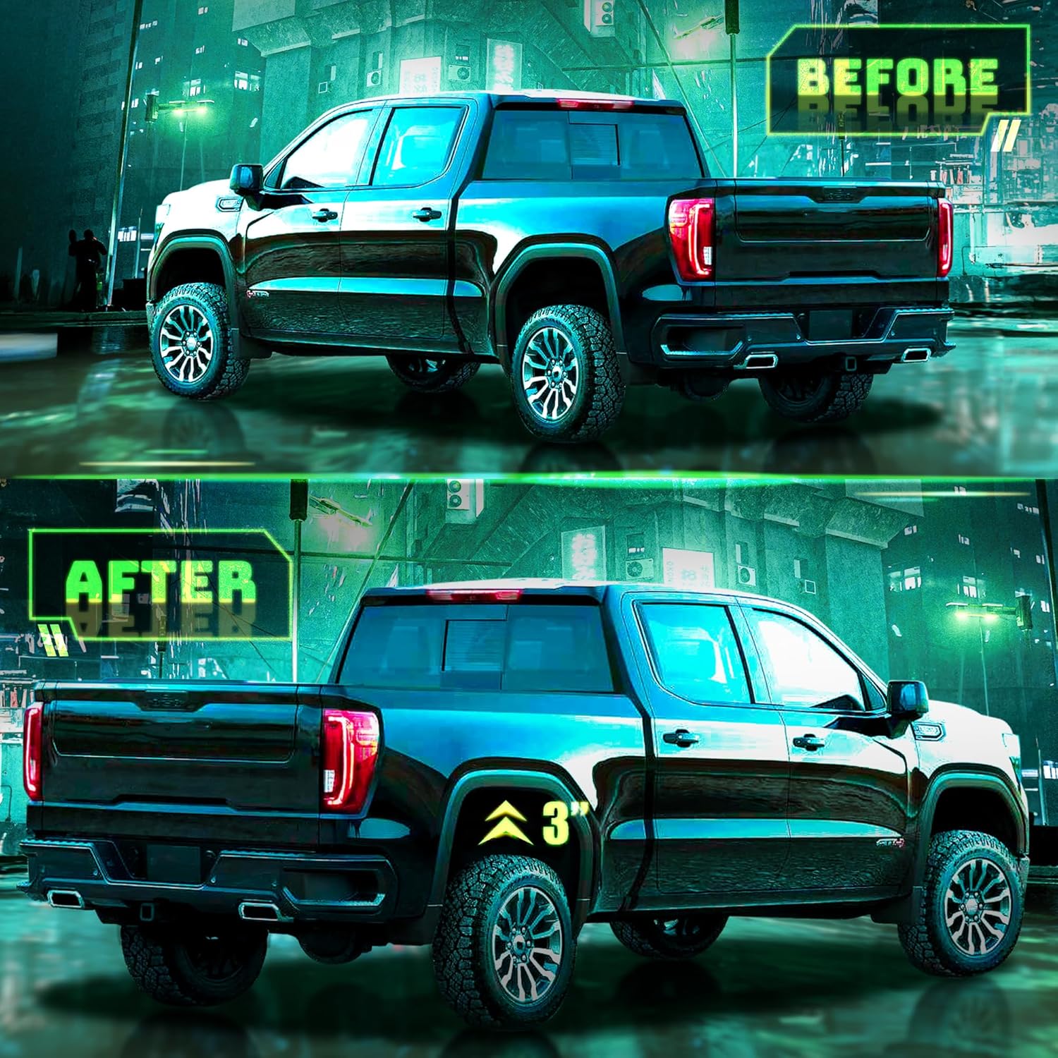 3'' Rear Leveling Lift Kit for 1999-2023 Chevy Silverado 1500 GMC Sierra 1500, 3in Silverado Unique Hammer Tone Powder Coating Finish Rear Lift Block Extended Square U-Bolt