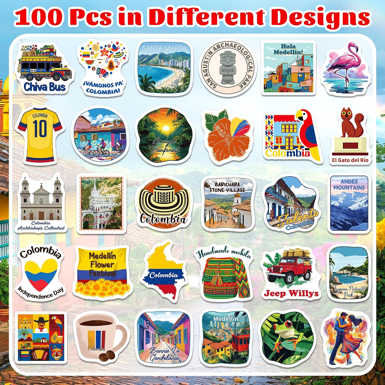 200 PCS Colombia Travel Souvenirs Stickers Bulk