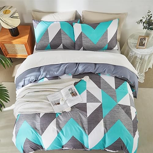 Miniatura 4 de Juego de funda de edredón de tamaño matrimonial, funda de edredón suave, funda de edredón con cierre de cremallera, 4 lazos, 1 funda de edredón con