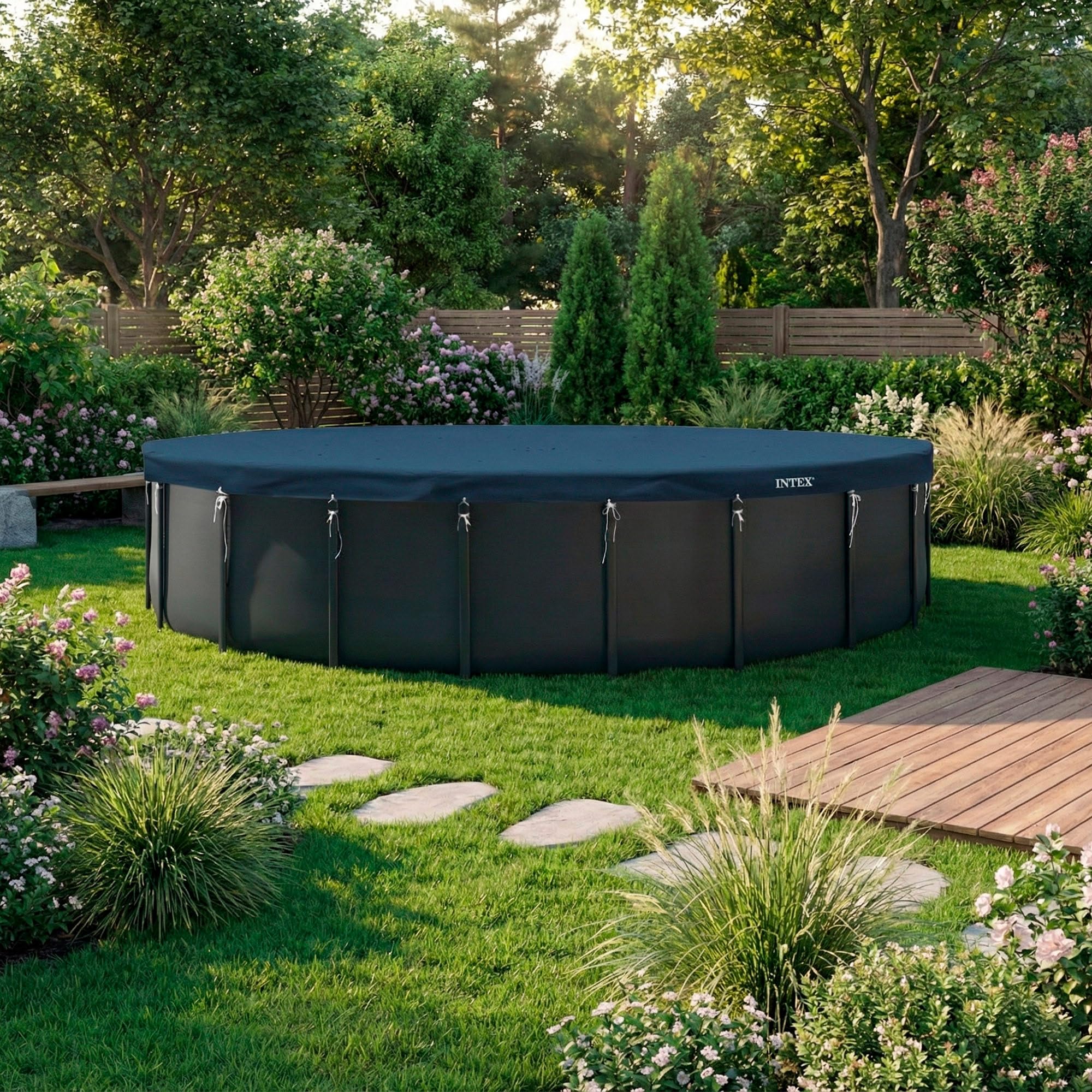 Intex - 28091 - Bâche Hiver pour Piscine Ronde Tubulaire diamètre 7,32M - Epaisseur 50/100