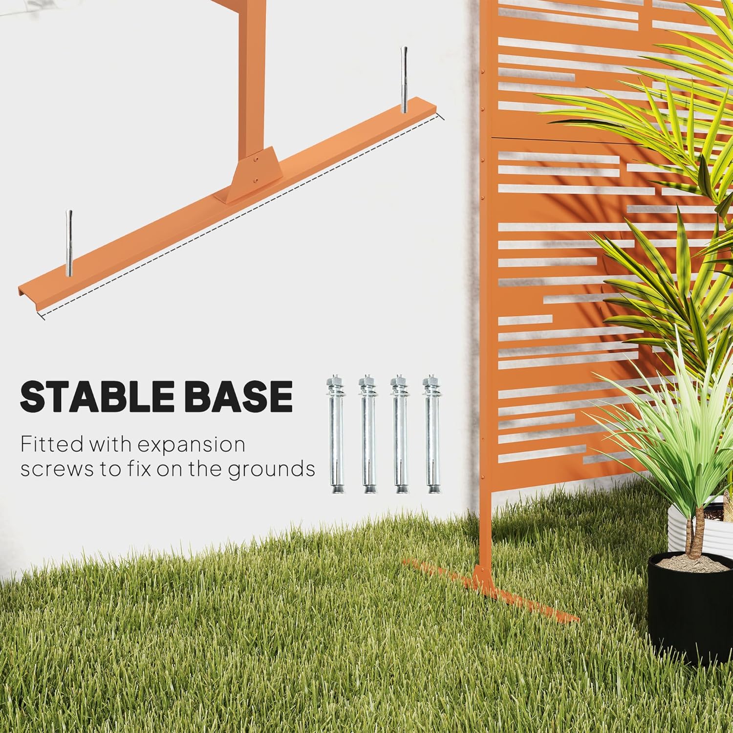 Close-up of the stable base of the Outsunny privacy screen with expansion screws