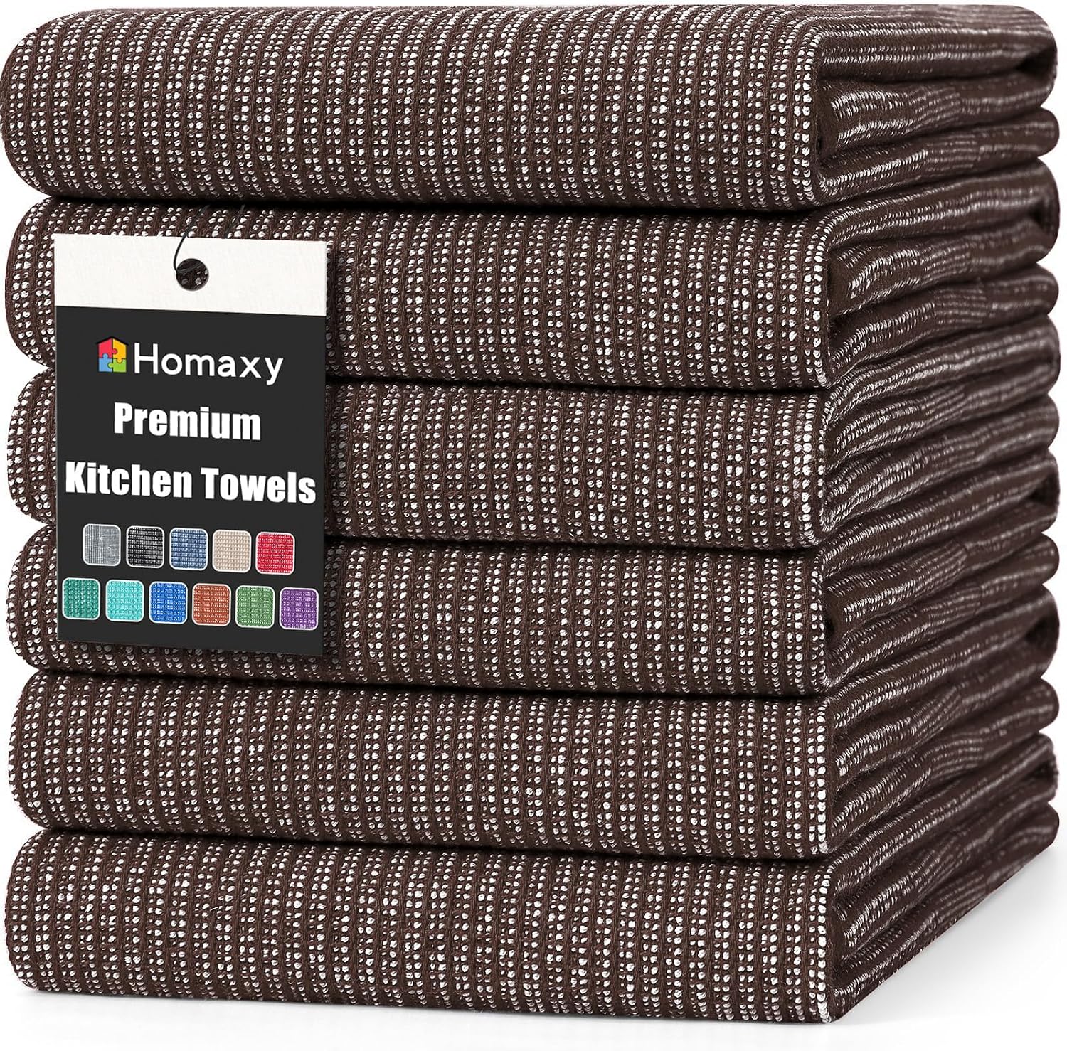 Homaxy 380 GSM Cotton Premium Kitchen Towels 6 Pack, 18"x 28", Coffee