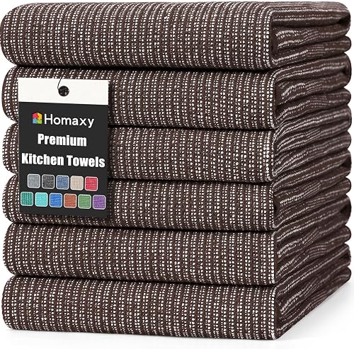 Homaxy 380 GSM Cotton Premium Kitchen Towels 6 Pack, 18"x 28", Coffee
