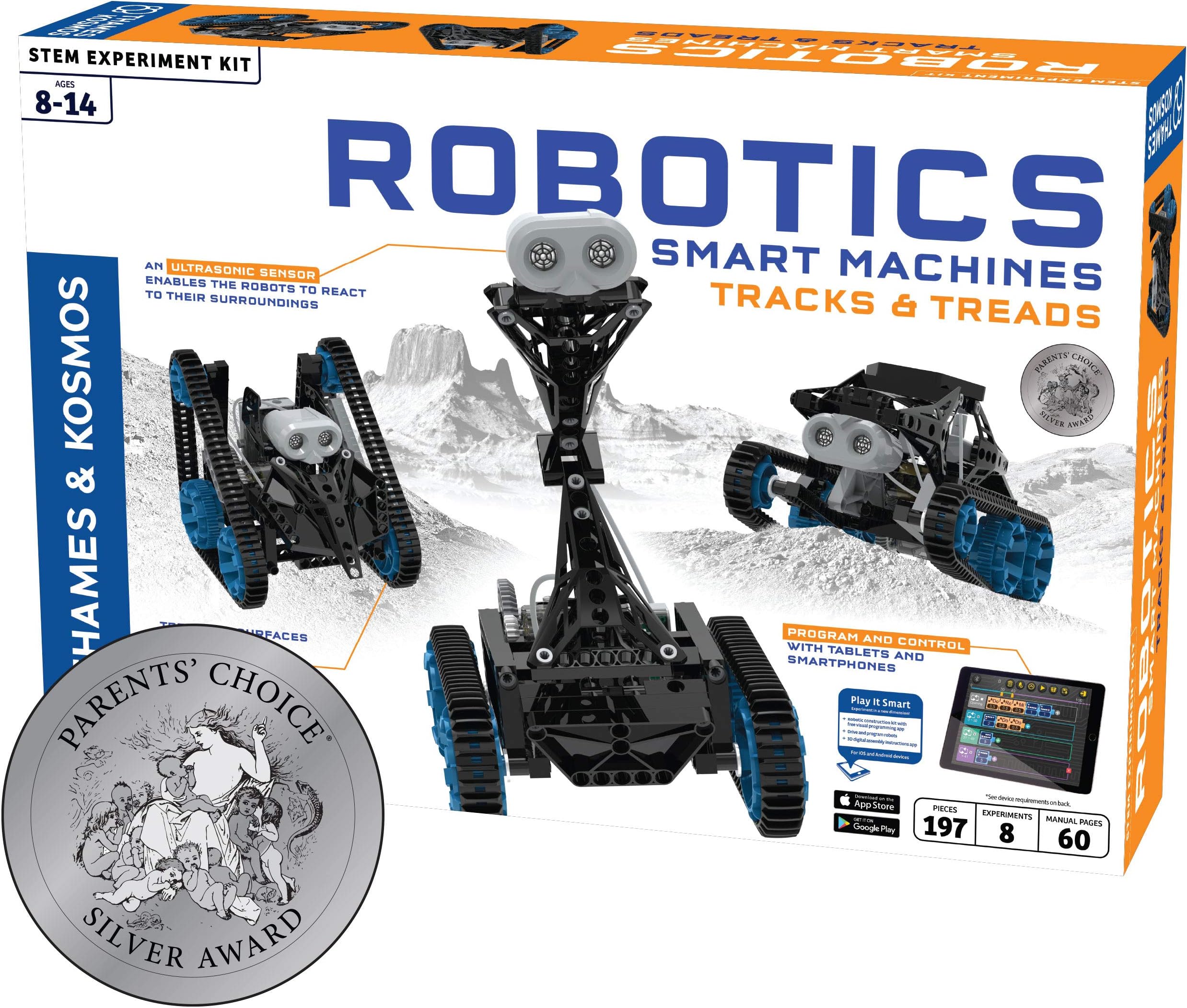 Thames & Kosmos | Robotics Smart Machines: Tracks & Treads | for Kids 8+ | STEM Kit Builds 8 Robots | Color Manual to Help with Assembly | Requires Tablet or Smartphone | Parents' Choice Silver Award