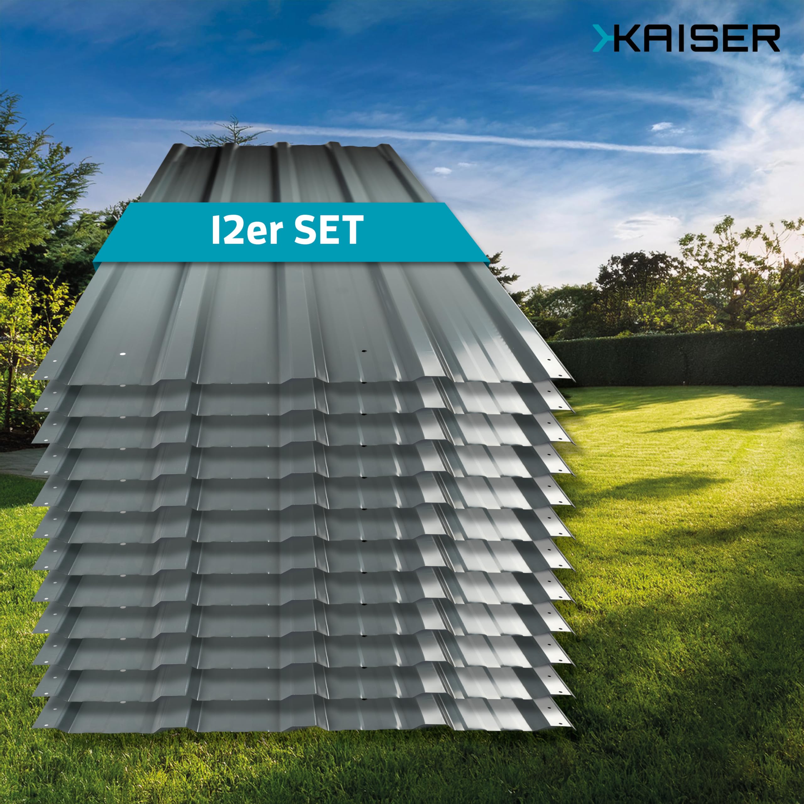 KAISER® Set di 12 lamiere trapezio – Lamiera profilata 115x46 cm (6,35 m²) antracite – Piastre per tetti zincate in metallo e lamiera d'acciaio – per carport, tetto, garage, capanni, rivestimento