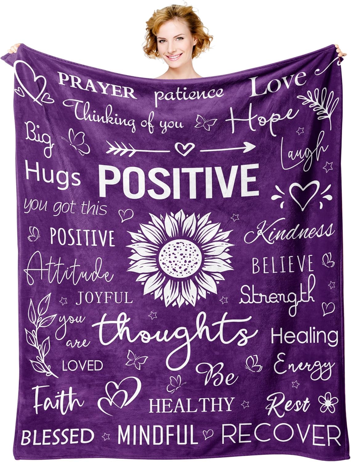 Xutapy Get Well Soon Gifts for Women, Inspirational/Feel Better/Thinking of You/Encouragement/Surgery Recovery/Cancer Care Gifts for Women, Hug Healing Blanket Purple 60’’X50’’