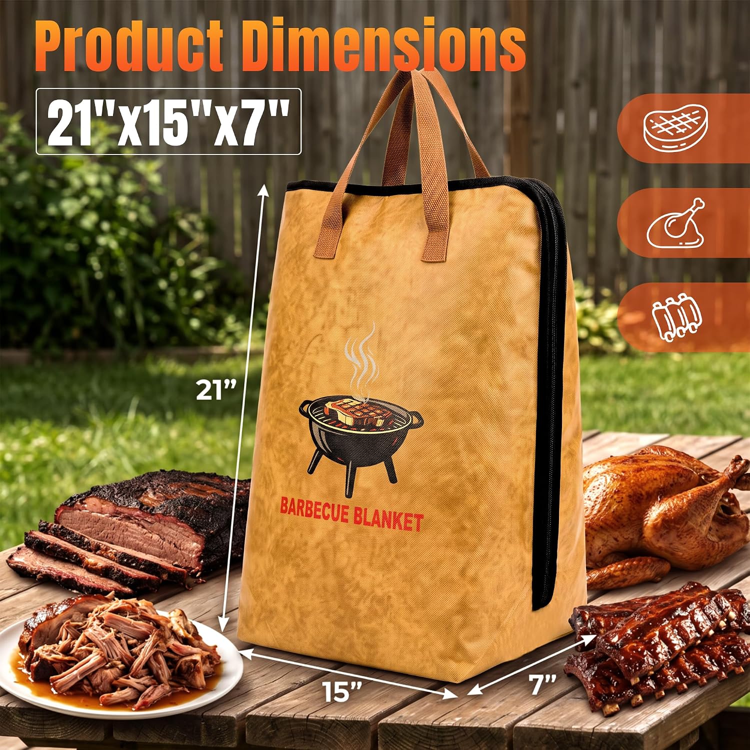 BBQ Blanket for Resting Meat, 2 Pack 21in Insulated Meat Resting Bag for Brisket, Turkey & Pork Shoulder, Wide Mouth Reusable Smoker Accessory for BBQ, Tailgate & Camping image 5
