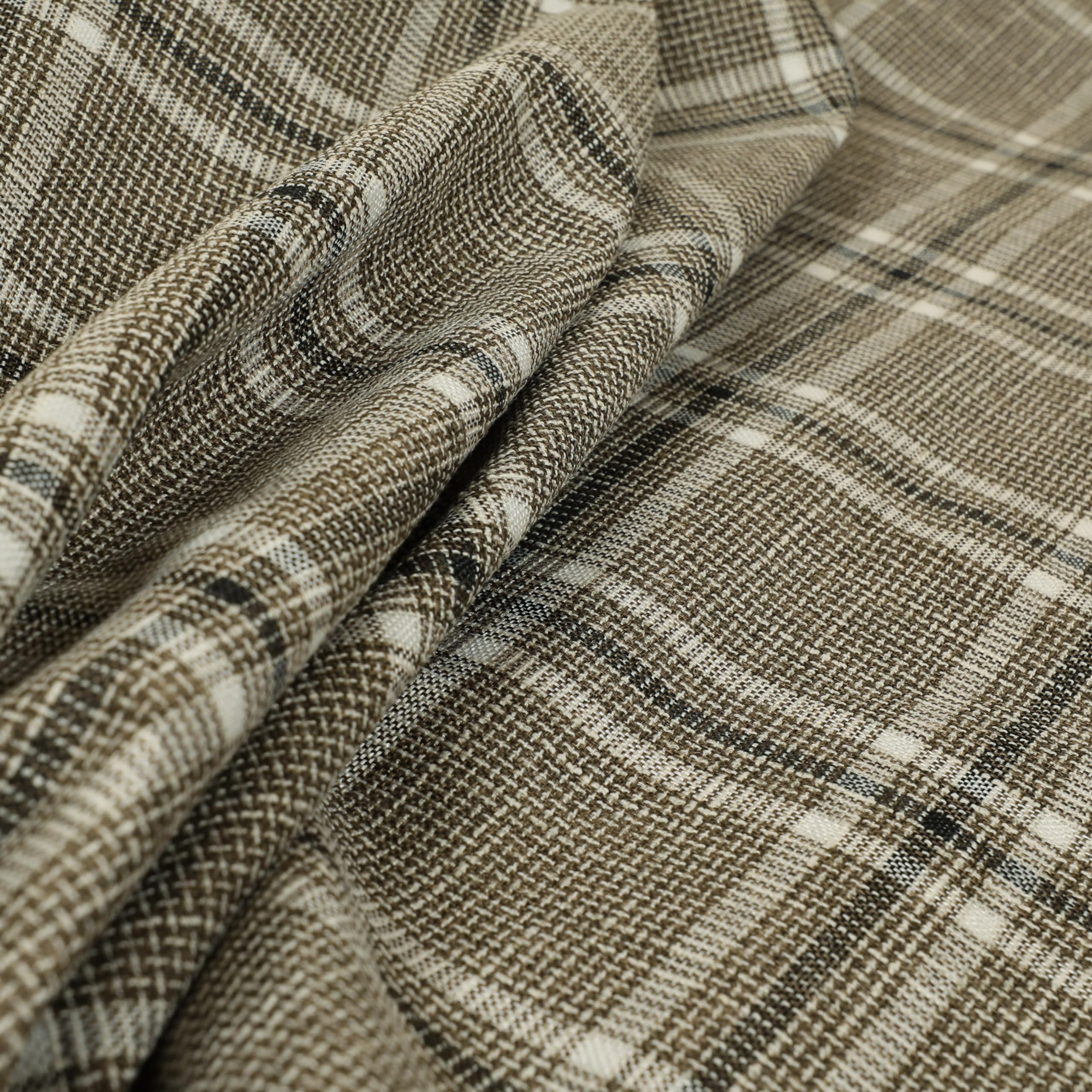Redbrick Mill Fabrics Flame Retardant Textured Quality Woven Tartan Pattern Upholstery in Brown White Colour Sold by The Metre (Per Metre) โ image 1