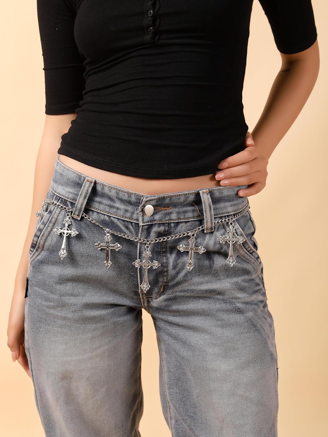 Sacina Gothic Silver-tone Cross Chain belt, Waist Belly Chain, Gothic Goth Punk Grunge Emo Belt, Goth Accessories - Image 3