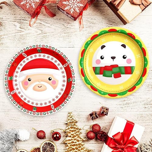 Miniatura 7 de ceiba tree Platos de papel de Navidad, 60 unidades, platos desechables de 9 pulgadas, suministros de cena de vacaciones de invierno