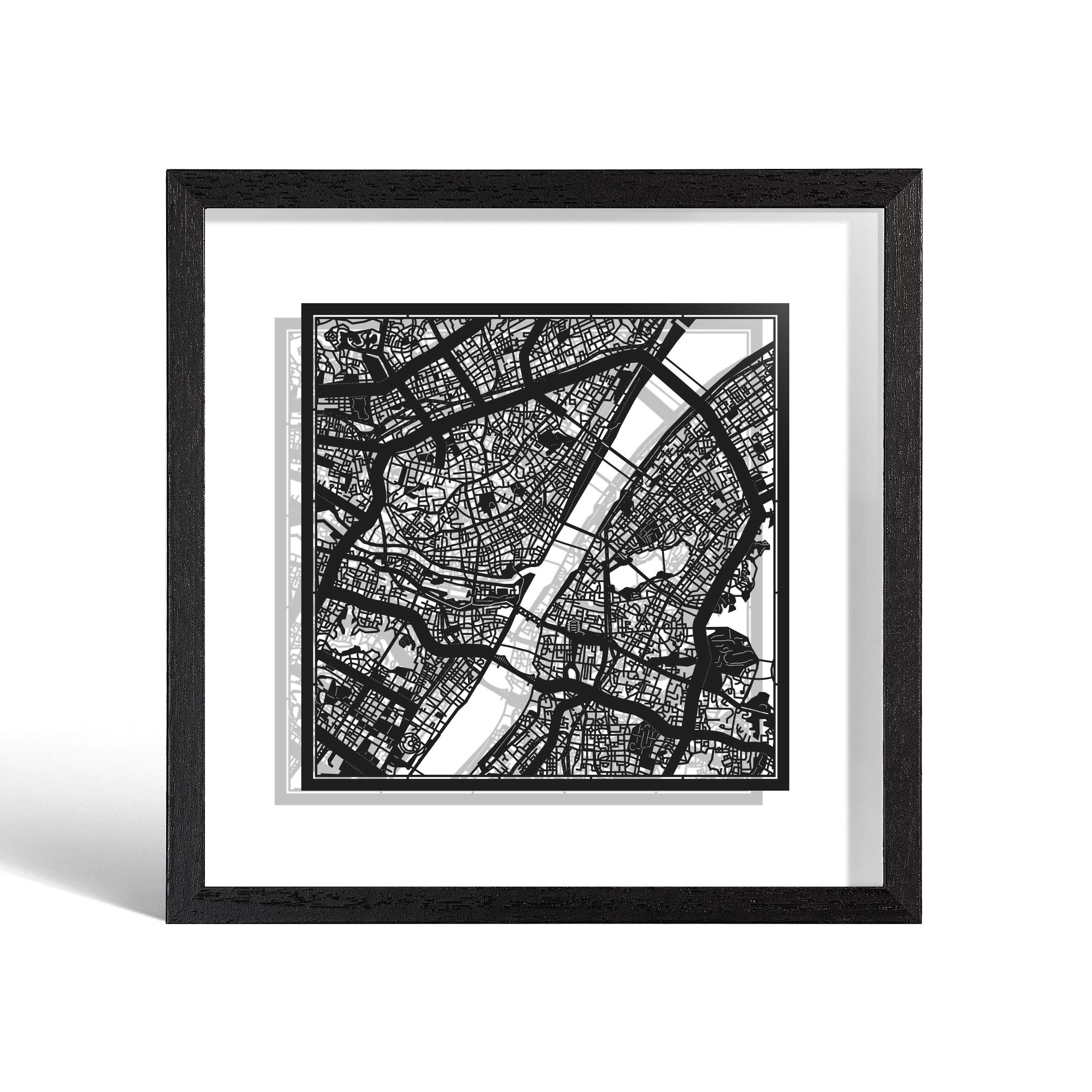 O3 DESIGN STUDIO Wuhan Paper Cut Map framed, Black map, Black frame, 9x9 inches, Gift Boxed, 2 background color, self-changing, Paper Art โ image 1