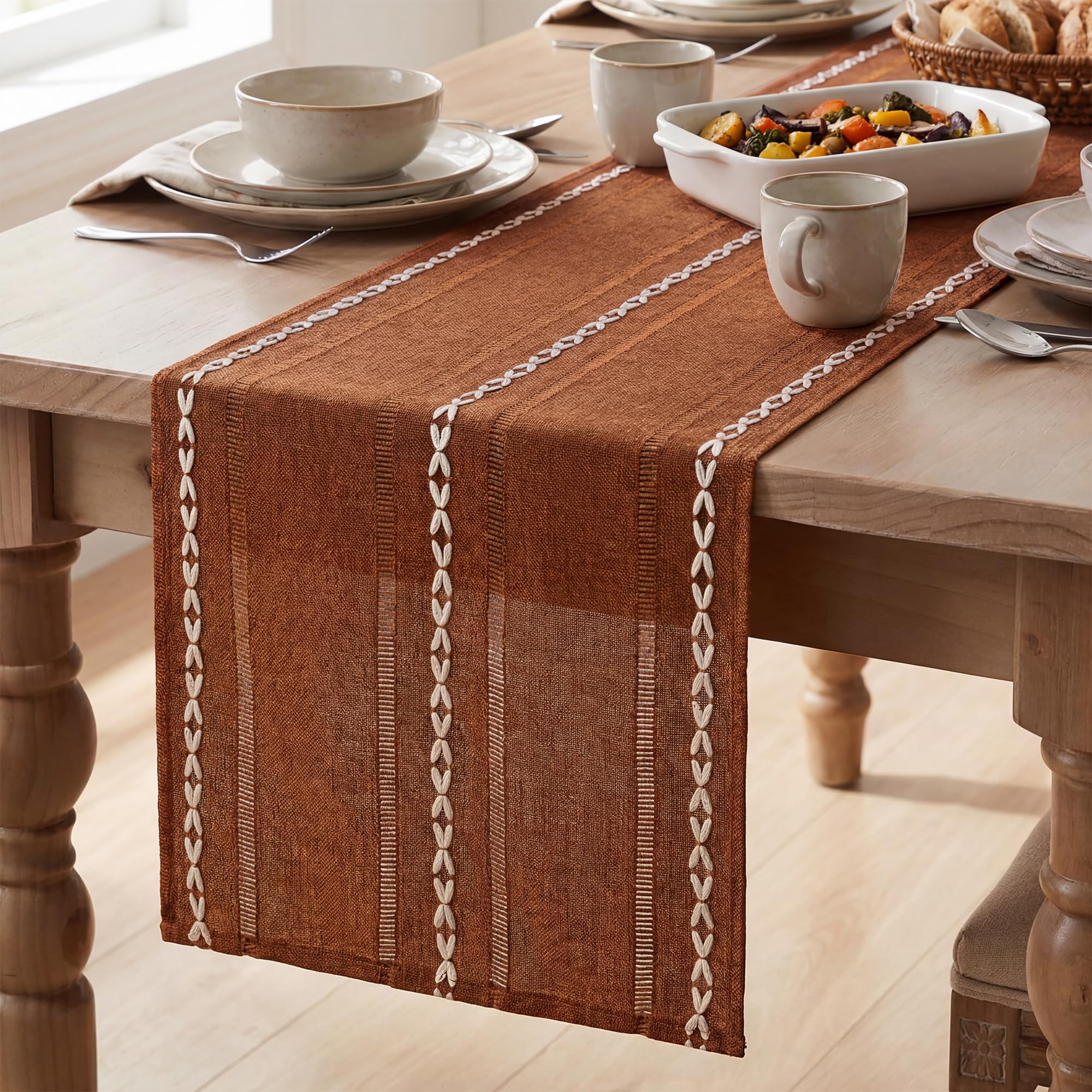Artoid Mode Caramel Rustic Hollow Boho Autumn Table Runner 33x153 cm
