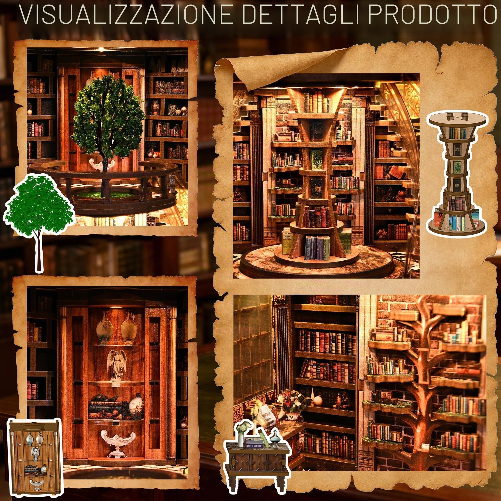 CRIOLPO Book Nook Kit per Adulti, Puzzle 3D in Legno con Luci LED | Modello di architettura e decorazione artistica. Regalo creativo e collezionismo fai da te per appassionati