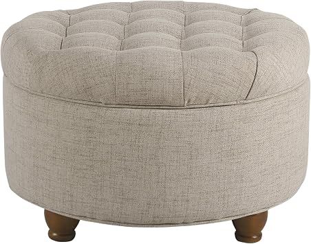 Homepop Home Decor Button Tufted Woven Round Storage Ottoman Large