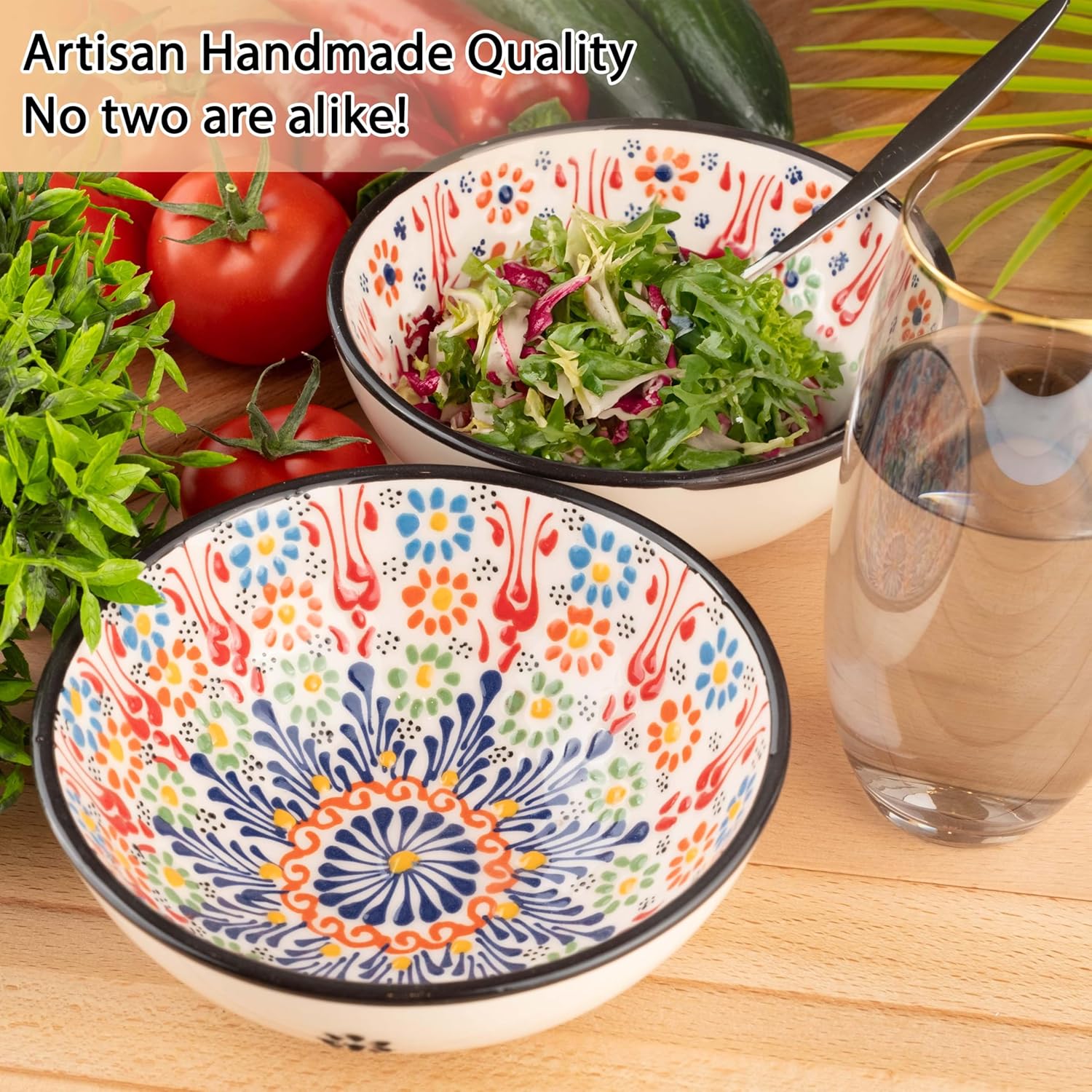 Ceramic Serving Bowls, 20 oz Cereal Bowl, Handmade Rice Bowl, Colorful Snack Bowl, Cereal Bowl Set of 2, Dishwasher & Microwave Safe Ceramic Bowl (Vanilla White)