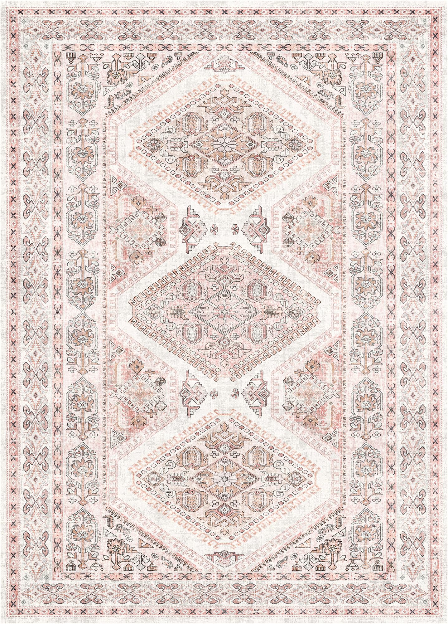 Rugland 6x9 Rugs -Stain Resistant Washable Rug, Anti Slip Backing Rugs for Living Room, Vintage Tribal Area Rugs(6'x9', TPR59-Pink)