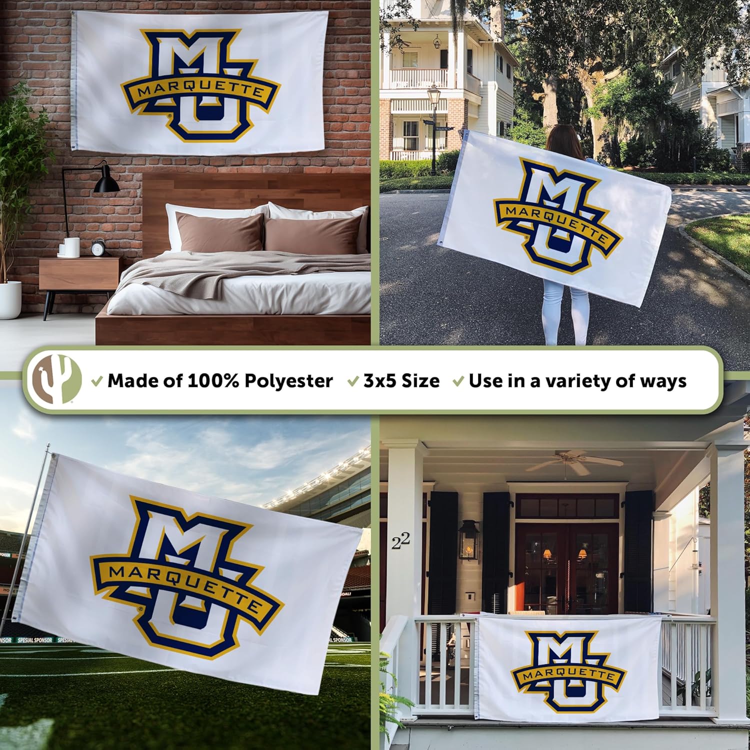 Desert Cactus Marquette University Flag - 3 x 5 Feet Golden Eagles MU Banner, Indoor/Outdoor Durable Fabric Display (Style D) - Image 3