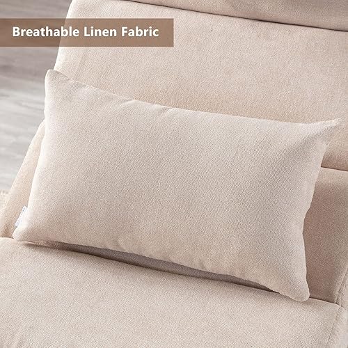 Miniatura 6 de Mecedora para guardería, silla reclinable tapizada de tela de lino con almohadas y reposapiés plegable, sillas deslizantes sin brazos para sala de