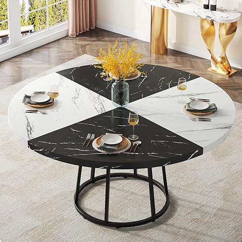 Miniatura 5 de Tribesigns Mesa de comedor de 47 pulgadas para comedor, mesas de comedor redondas para 4 personas con parte superior de mármol sintético, pedestal