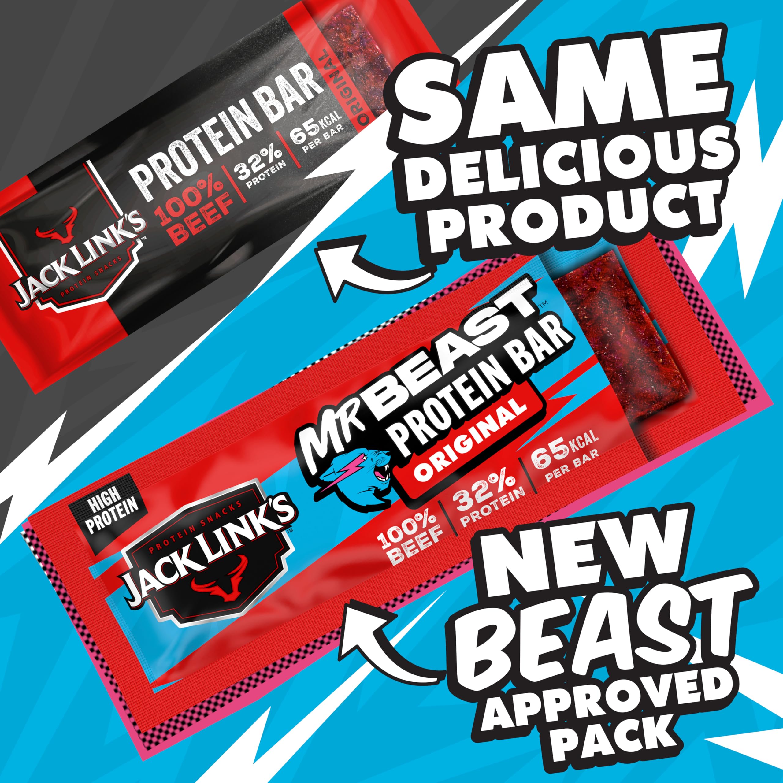 Jack Link’s Barrita Proteica Beef Original - Pack de 30 (30 x 22,5 g) - Barrita de proteínas low carb - Barrita energética de carne - Snack para llevar, gimnasio y fitness - Snack alto en proteínas