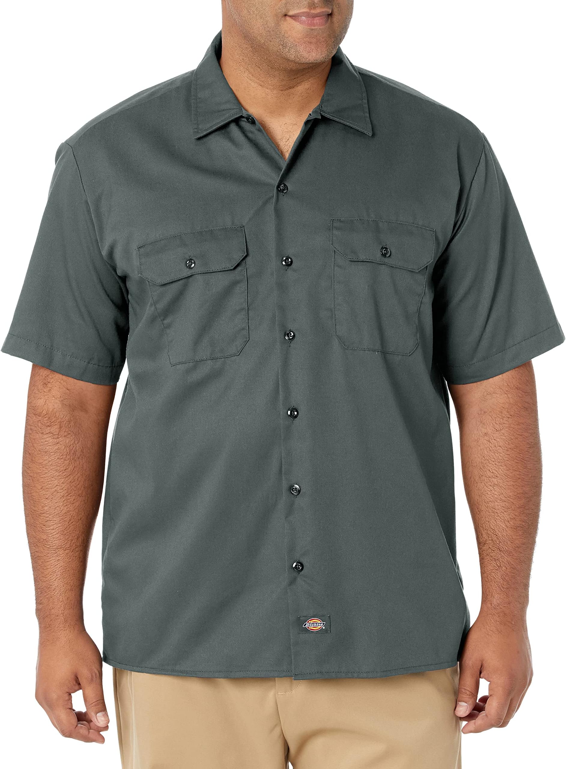 Dickies Men's Short-sleeve Work Utility Button Down Shirt, Lincoln Green V1, S