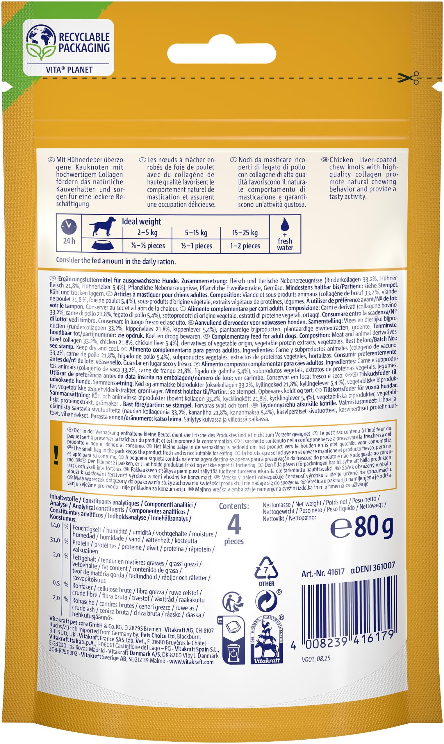 Vitakraft Collage Chews masticatori per cani con collagene e pollo 80g