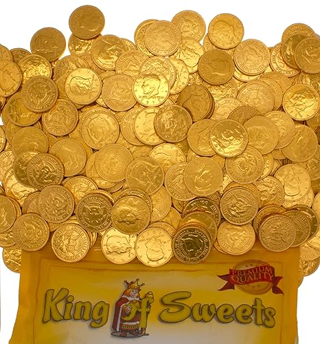 Monedas de oro de chocolate con leche de 5 libras en una bolsa de King Of Sweets resellable a granel