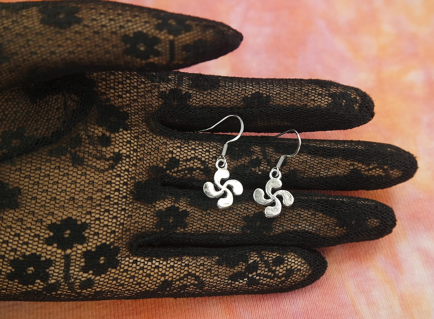 Lauburu Earrings, Tiny Basque Cross Charm Drop Ear Rings Celtic Galici Asturian, The Basque Cross Lau-Buru la Croix Basque, Silver