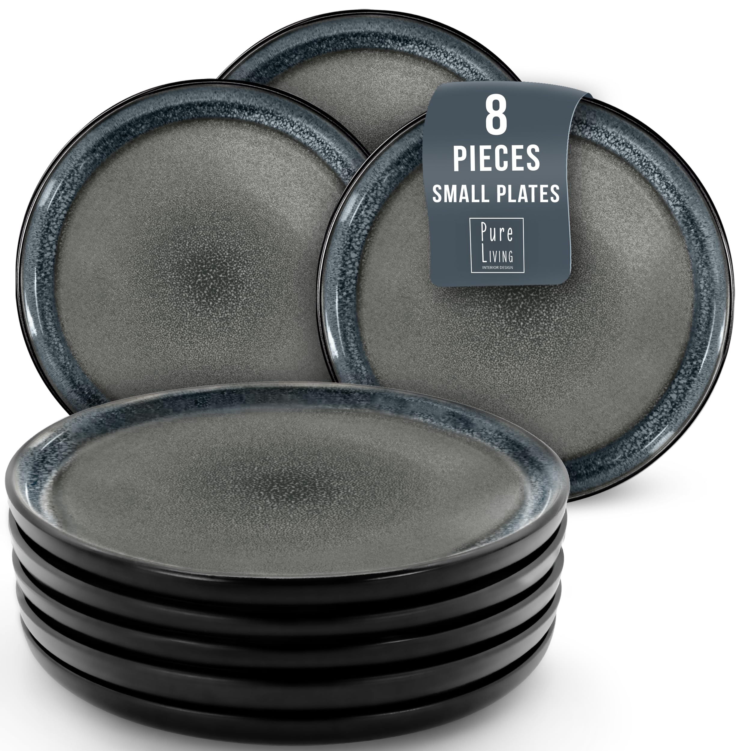 Stoneware Breakfast & Dessert Plates Set of 8, Stylish Dark Gray Small Plates, Dishwasher, Microwave & Scratch-Resistant Salad & Cake Plates