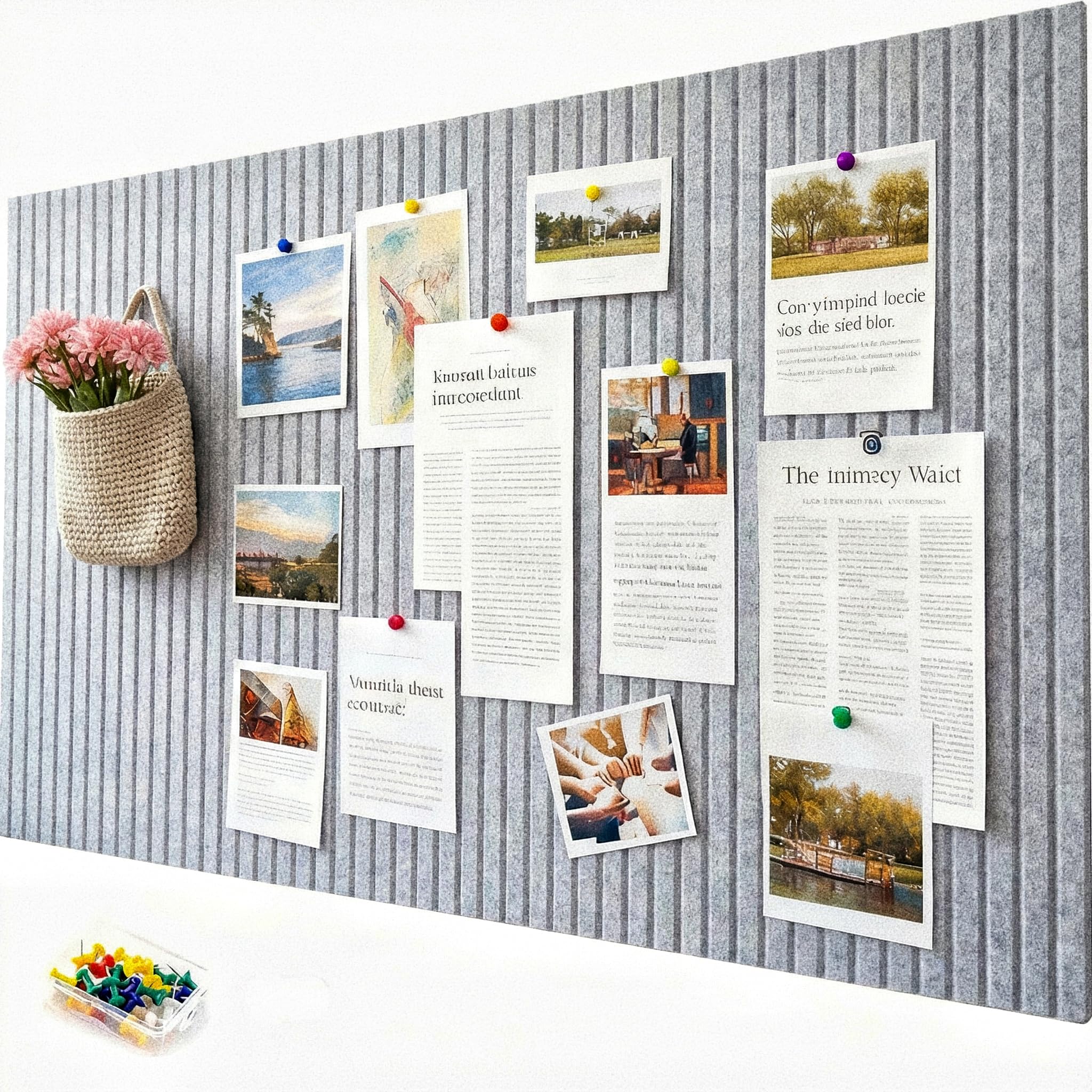 Grande bacheca autoadesiva in feltro, 60 x 40 cm, moderna bacheca autoadesiva e in sughero alternativa in feltro spesso, versatile per ufficio, cucina e come decorazione da parete, grigio chiaro